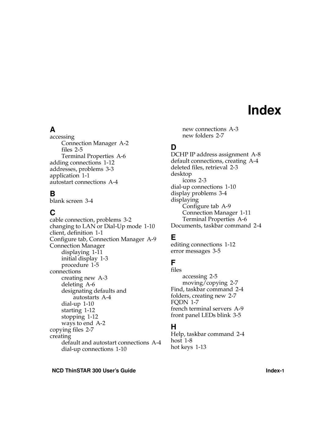 Network Computing Devices 300 manual Index 