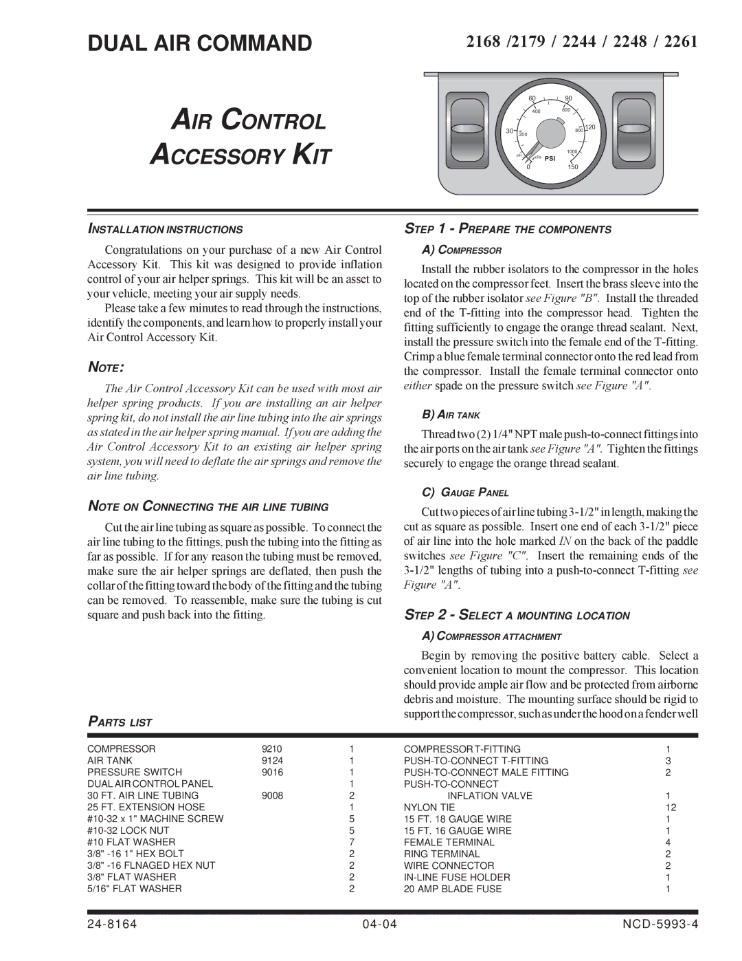 Network Computing Devices 2261, 9210, 2244, 9124, 2179, 2248, 2168 installation instructions Dual AIR Command 