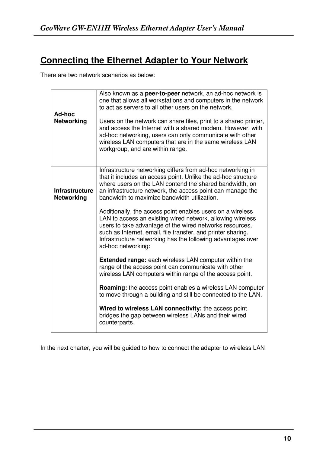 Network Computing Devices GW-EN11H user manual Connecting the Ethernet Adapter to Your Network, Networking 