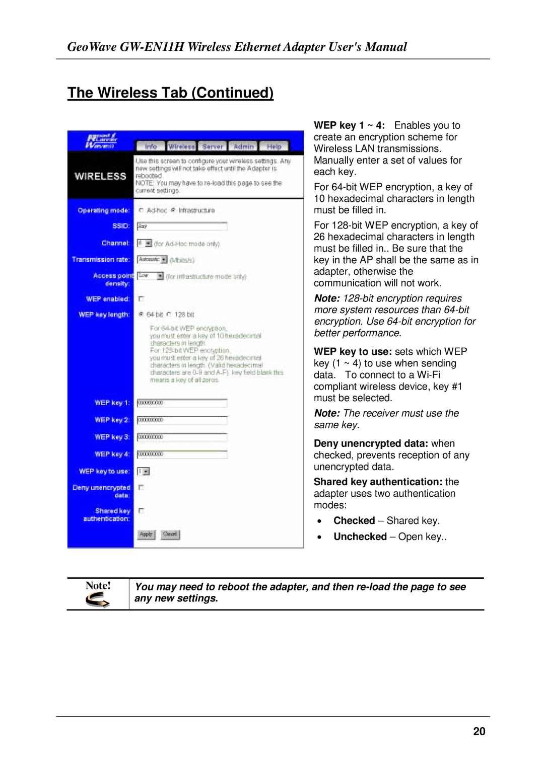 Network Computing Devices GW-EN11H user manual Wireless Tab 