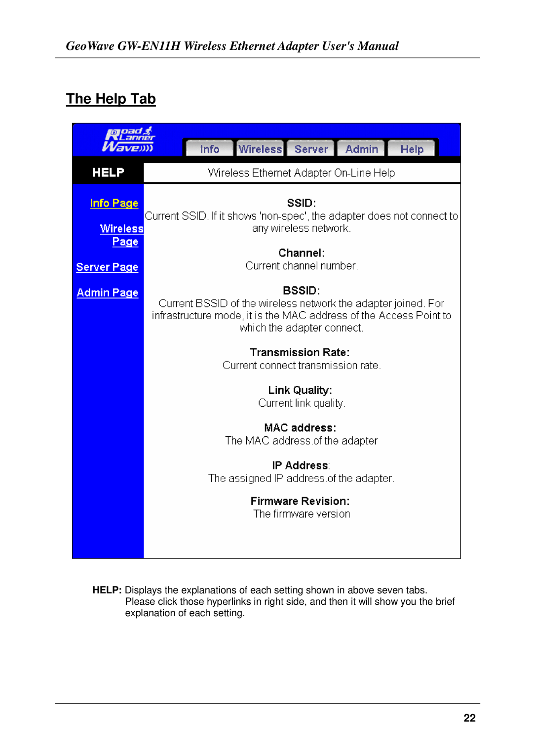 Network Computing Devices GW-EN11H user manual Help Tab 