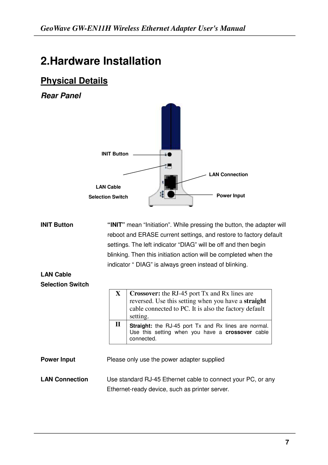 Network Computing Devices GW-EN11H user manual Hardware Installation, Physical Details 