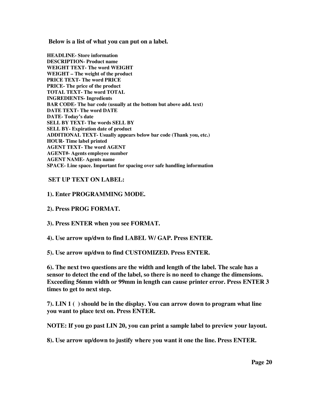 Network Computing Devices LSQ-40L quick start manual Below is a list of what you can put on a label, SET UP Text on Label 