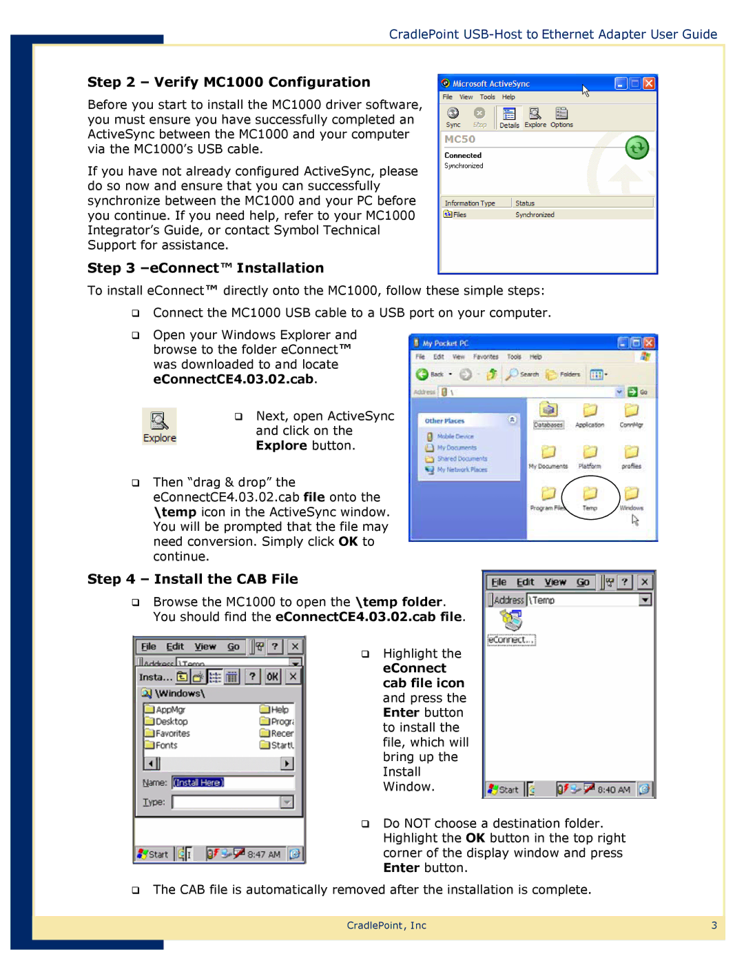 Network Computing Devices PS6U1UHE manual Verify MC1000 Configuration, You should find the eConnectCE4.03.02.cab file 