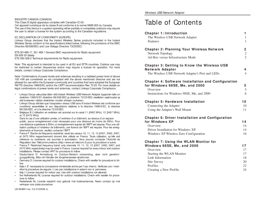 Network Computing Devices WUSB11 manual Table of Contents 