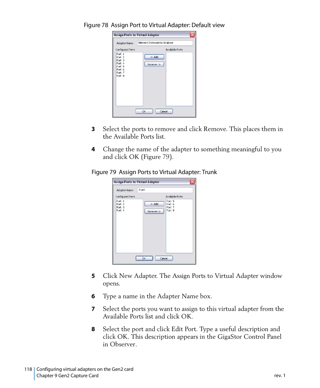 Network Instruments 114ff manual Assign Port to Virtual Adapter Default view 