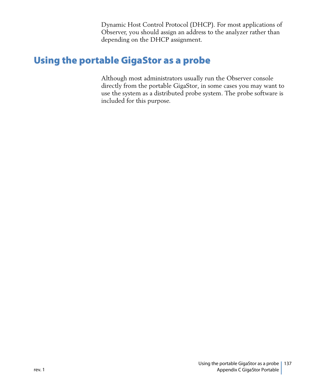 Network Instruments 114ff manual Using the portable GigaStor as a probe 