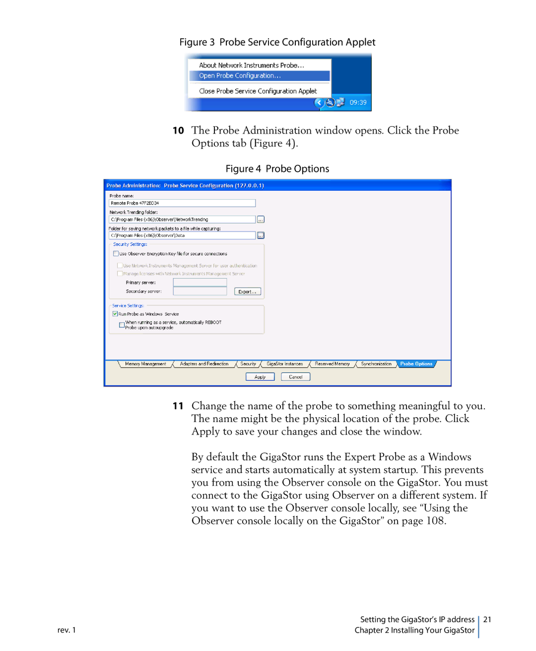 Network Instruments 114ff manual Probe Service Configuration Applet 