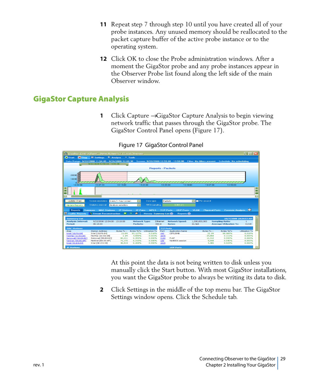 Network Instruments 114ff manual GigaStor Capture Analysis, GigaStor Control Panel 