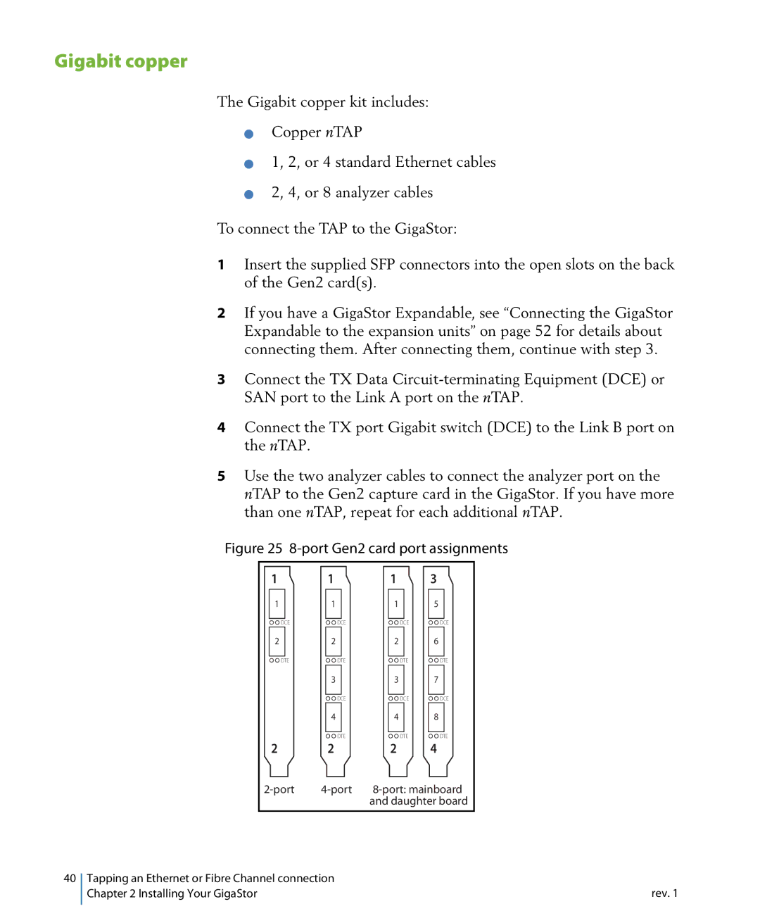 Network Instruments 114ff manual Gigabit copper, Port Gen2 card port assignments 