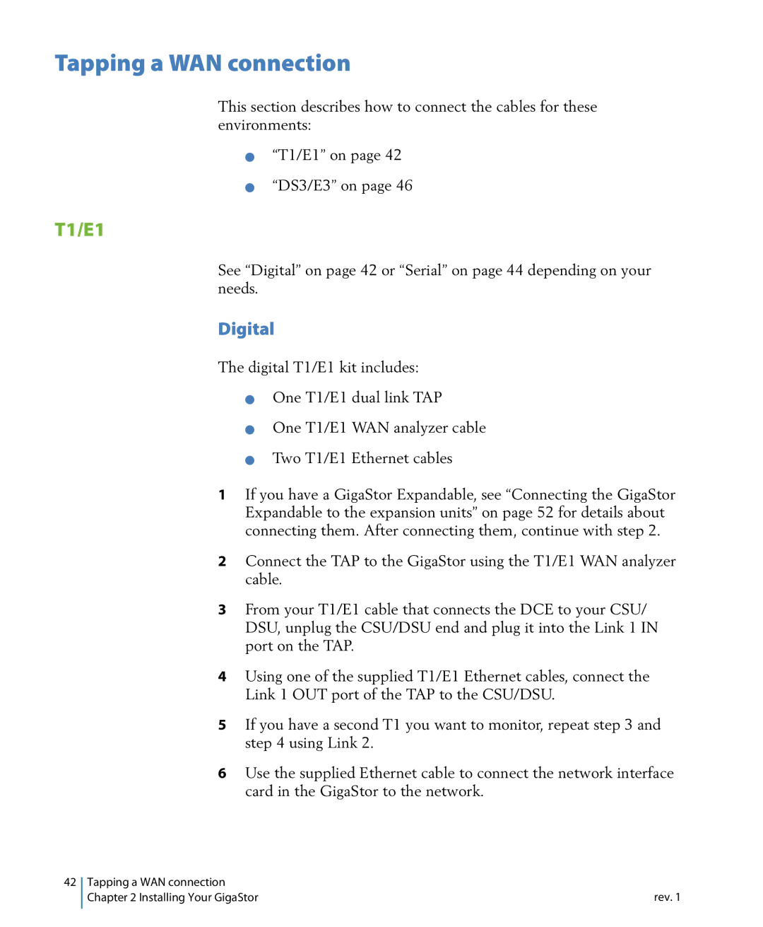 Network Instruments 114ff manual Tapping a WAN connection, T1/E1 