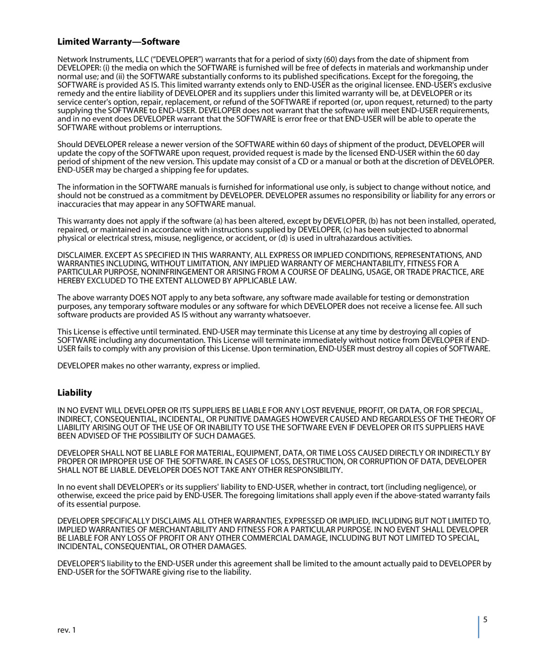 Network Instruments 114ff manual Limited Warranty-Software 