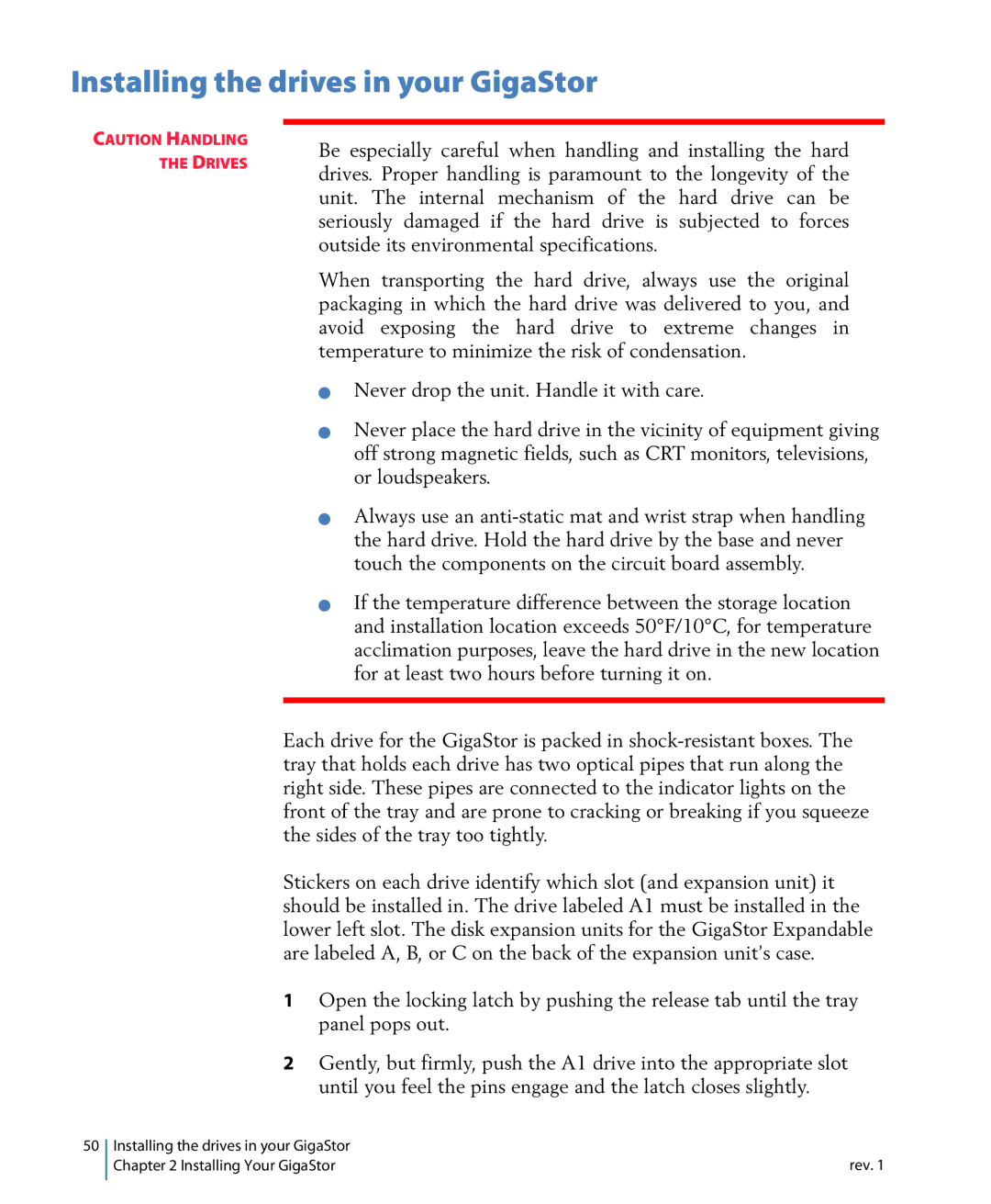 Network Instruments 114ff manual Installing the drives in your GigaStor 