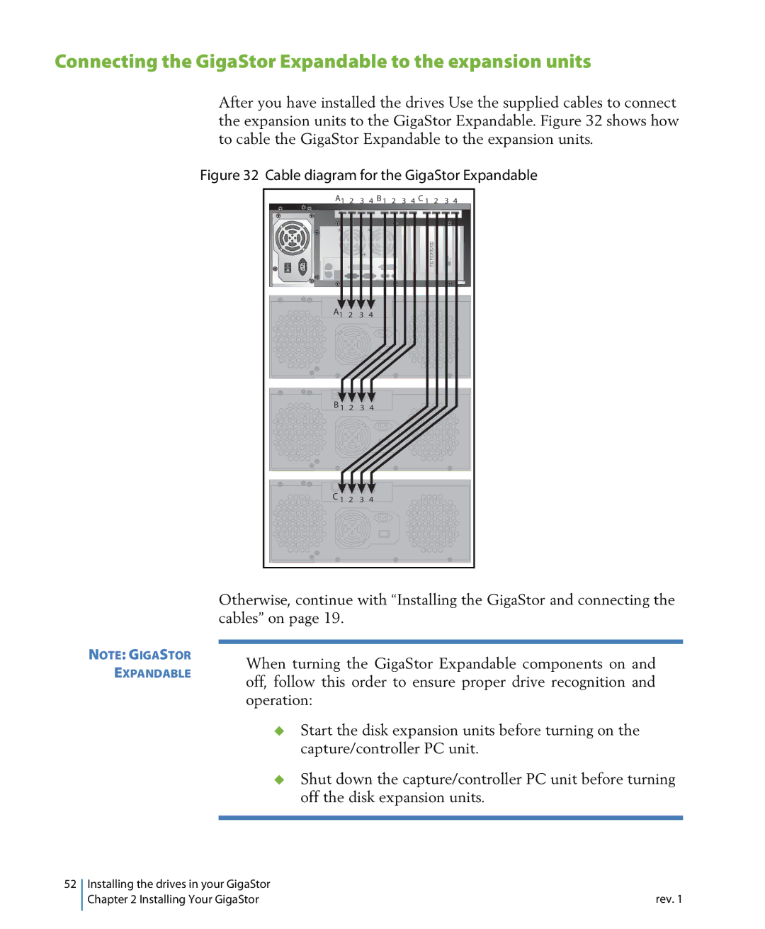 Network Instruments 114ff manual Connecting the GigaStor Expandable to the expansion units 