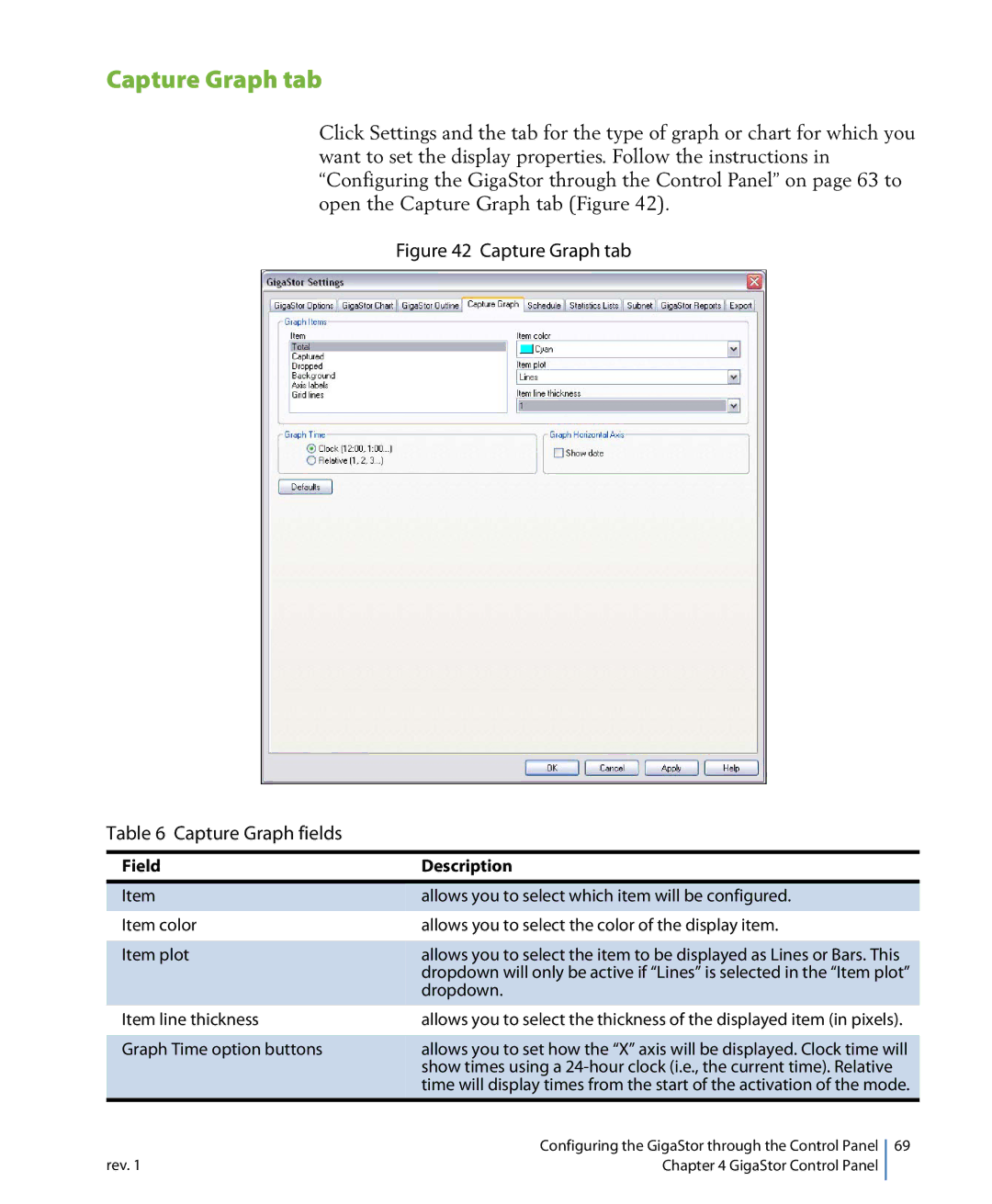 Network Instruments 114ff manual Capture Graph tab, Allows you to select which item will be configured, Dropdown 