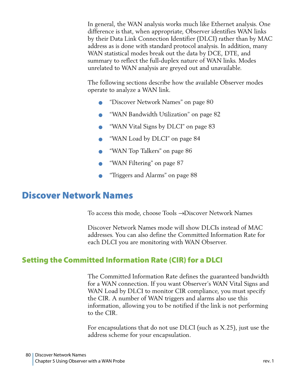 Network Instruments 114ff manual Discover Network Names, Setting the Committed Information Rate CIR for a Dlci 