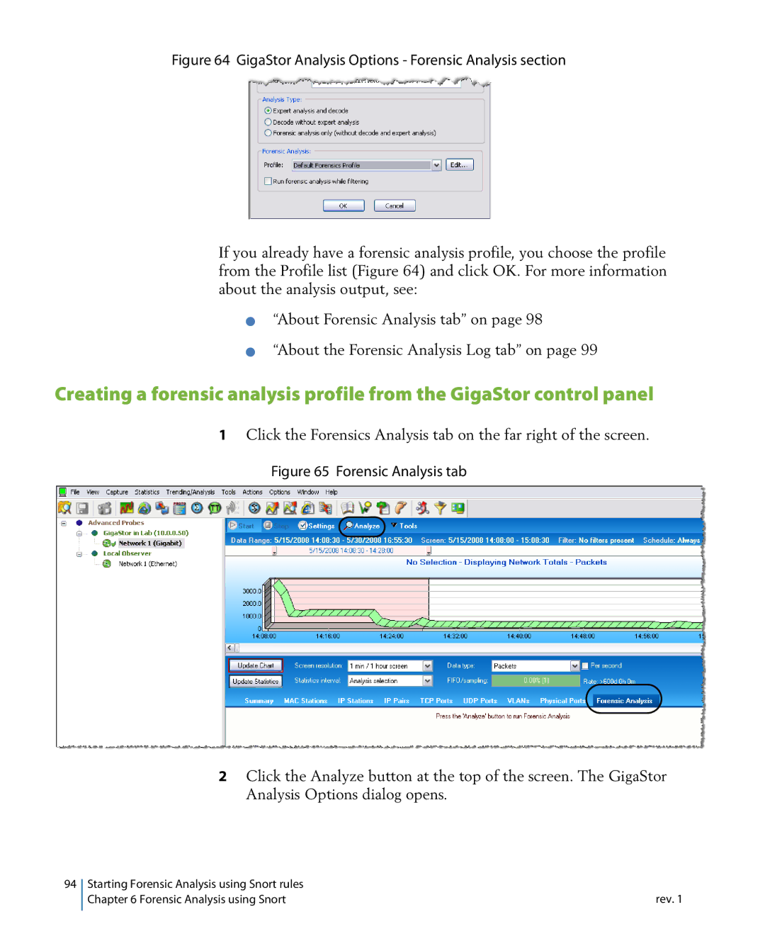 Network Instruments 114ff manual GigaStor Analysis Options Forensic Analysis section 