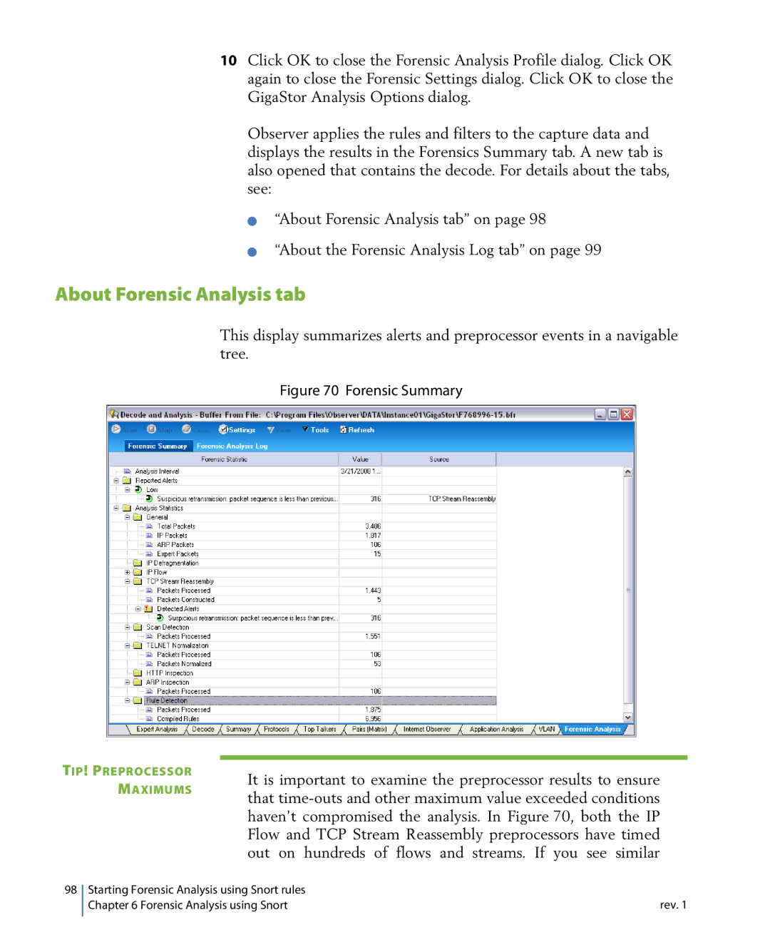 Network Instruments 114ff manual About Forensic Analysis tab, Forensic Summary 