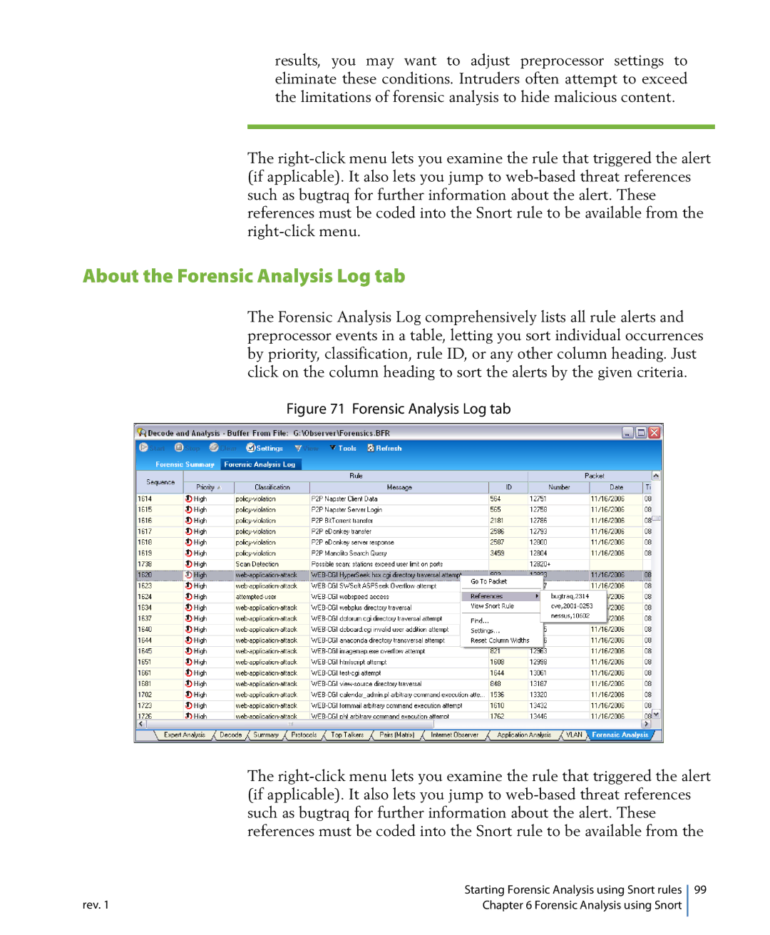 Network Instruments 114ff manual About the Forensic Analysis Log tab 