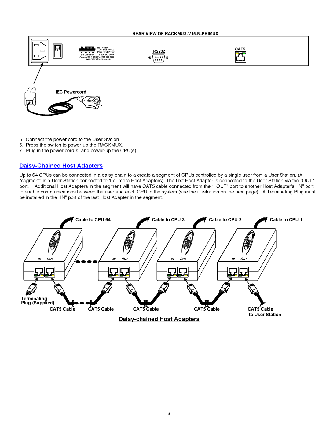 Network Technologies RACKMUX-V15, 17-N-PRIMUX quick start Nti, Daisy-Chained Host Adapters 