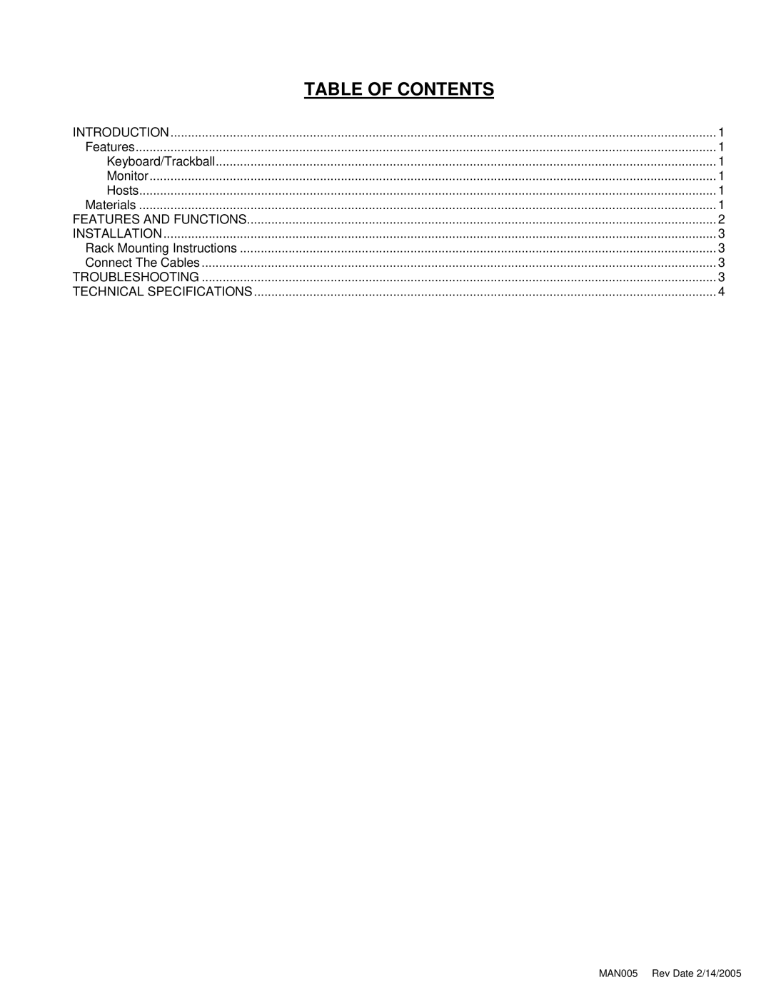 Network Technologies 2907 operation manual Table of Contents 