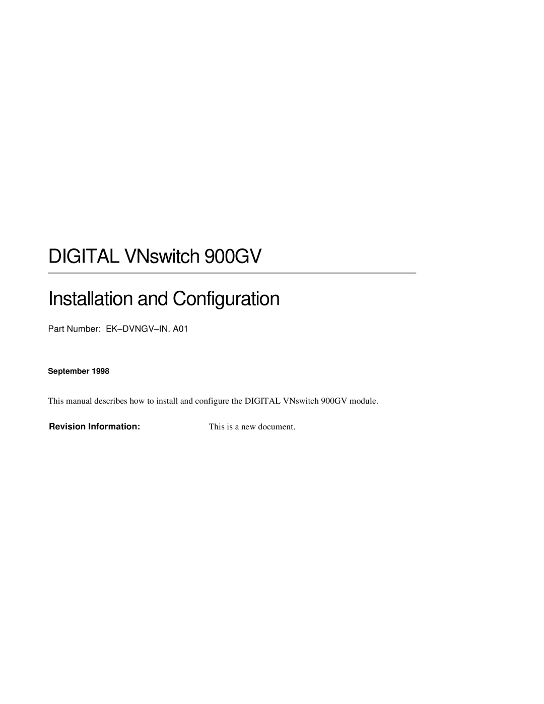 Network Technologies manual Digital VNswitch 900GV Installation and Configuration, Revision Information 