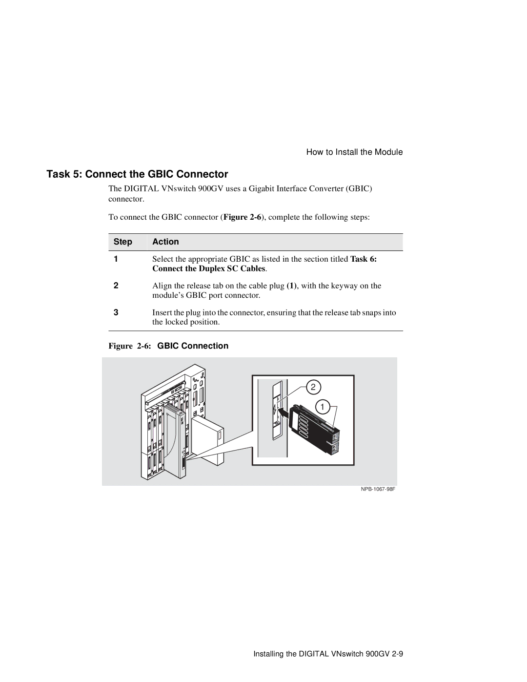 Network Technologies 900GV manual Task 5 Connect the Gbic Connector, 6GBIC Connection 