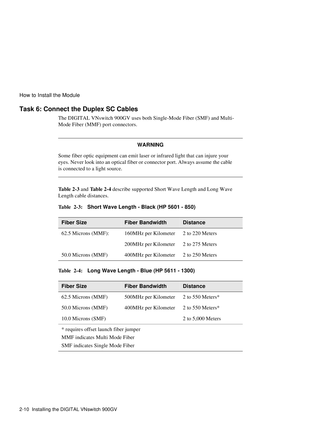 Network Technologies 900GV manual Task 6 Connect the Duplex SC Cables, Long Wave Length Blue HP 5611 