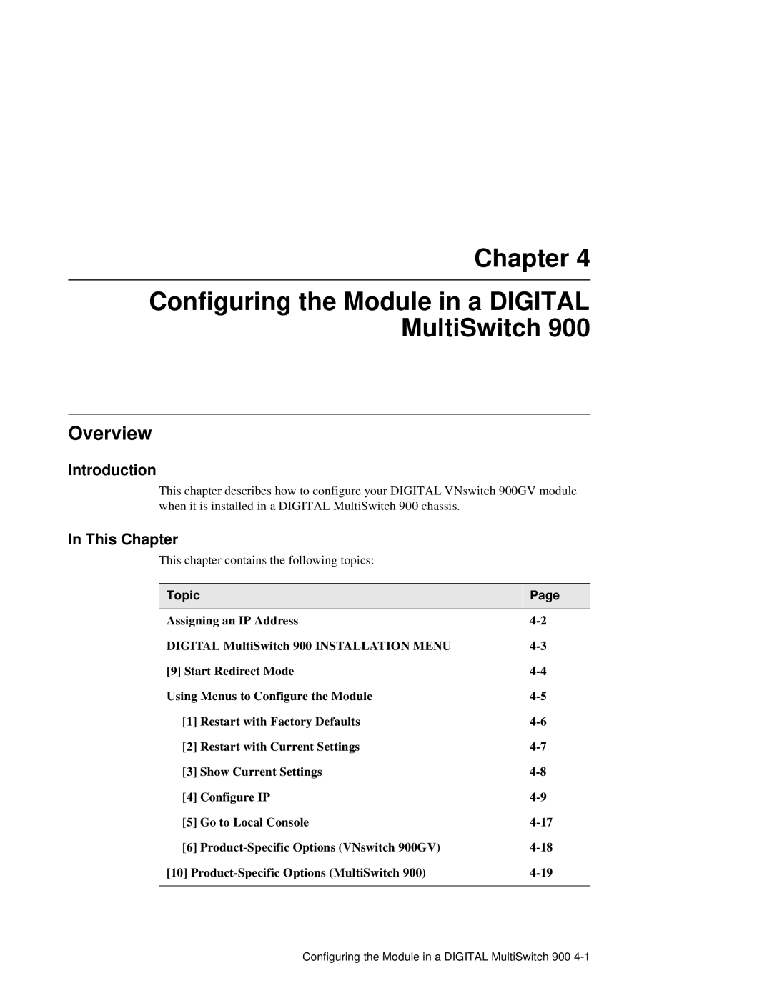 Network Technologies 900GV manual Chapter, Configuring the Module in a Digital MultiSwitch 