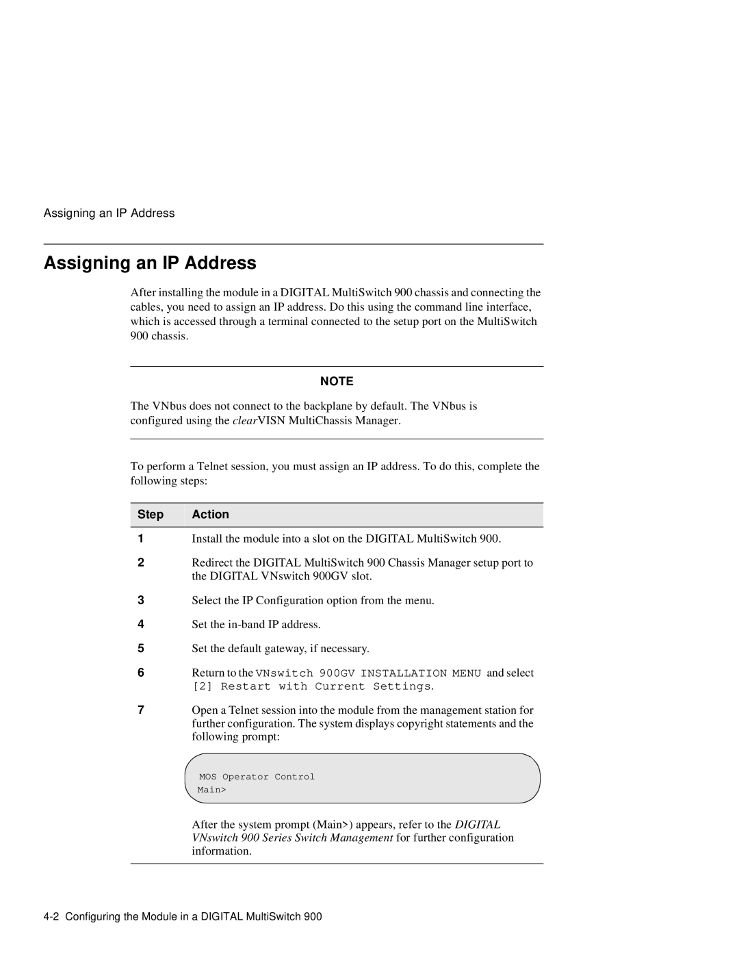 Network Technologies 900GV manual Assigning an IP Address, Step Action 