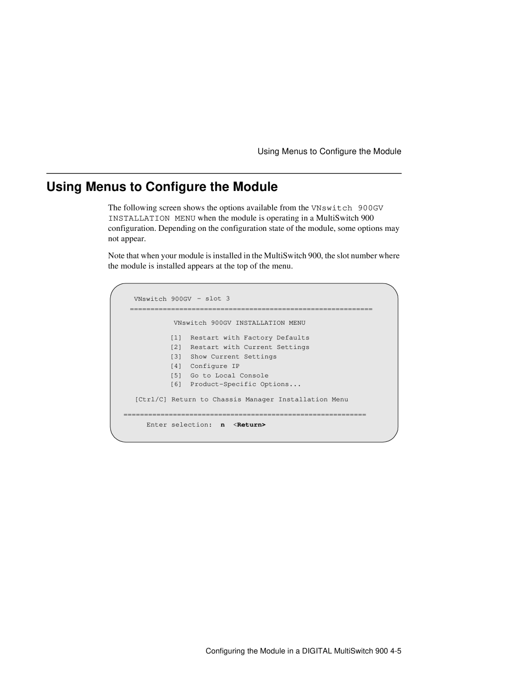 Network Technologies 900GV manual Using Menus to Configure the Module 