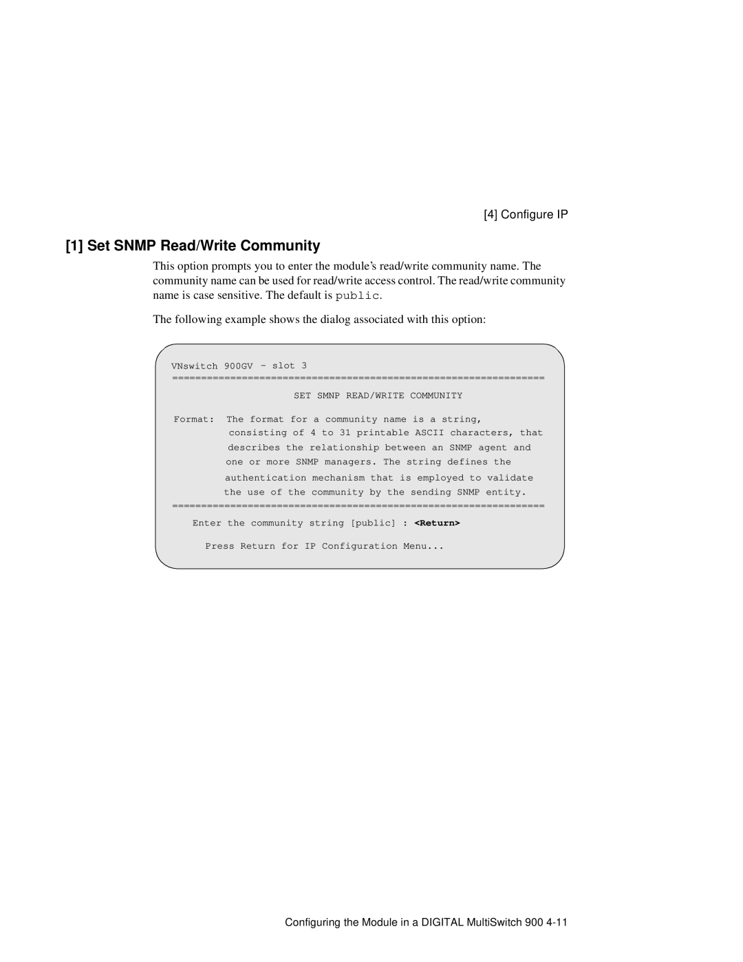 Network Technologies 900GV manual Set Snmp Read/Write Community, SET Smnp READ/WRITE Community 