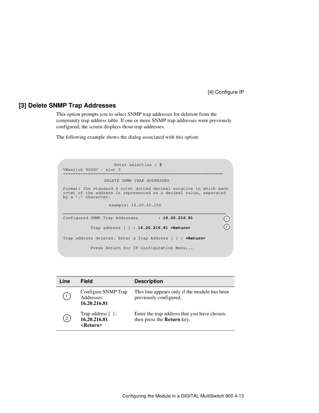 Network Technologies 900GV manual Delete Snmp Trap Addresses 