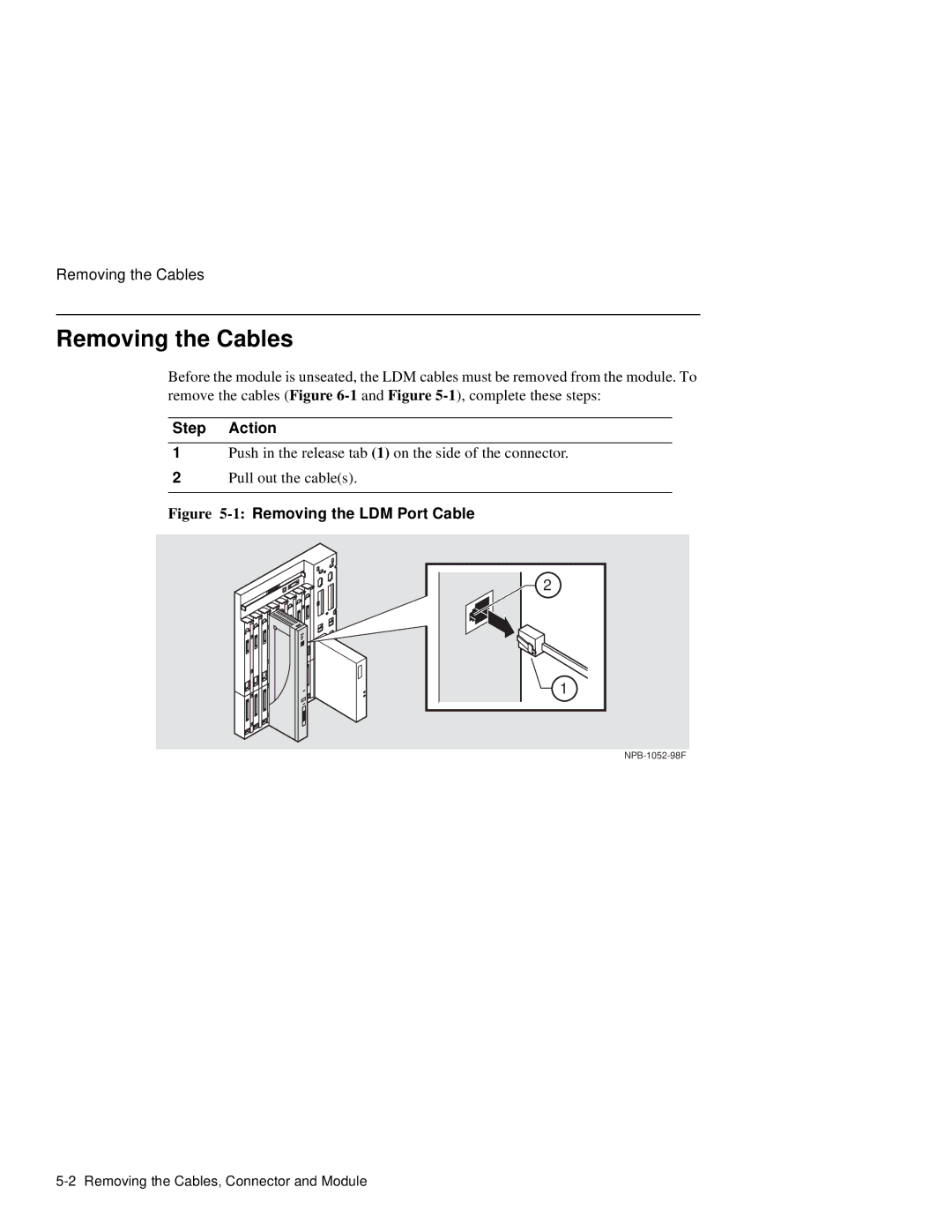 Network Technologies 900GV manual Removing the Cables, 1Removing the LDM Port Cable 