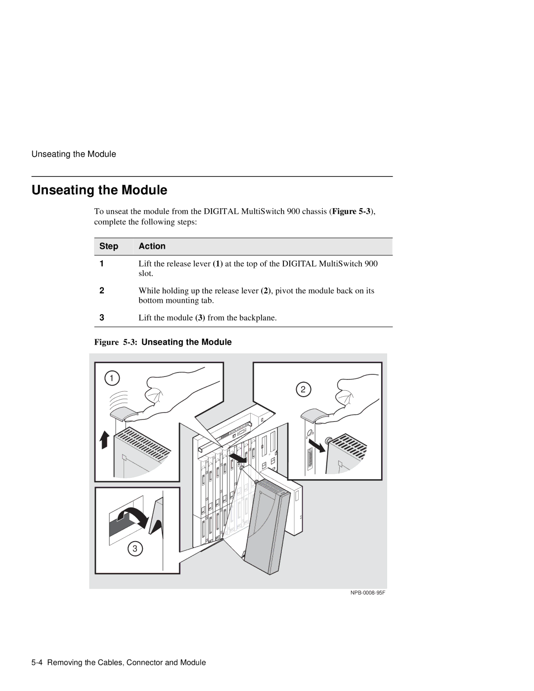 Network Technologies 900GV manual 3Unseating the Module 