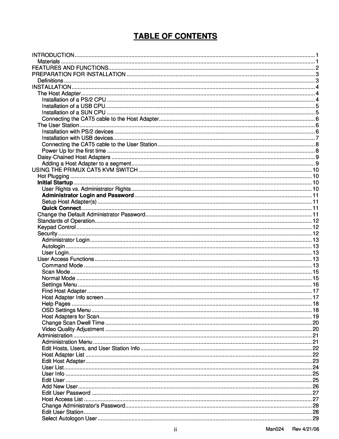 Network Technologies CAT5 operation manual Table Of Contents 