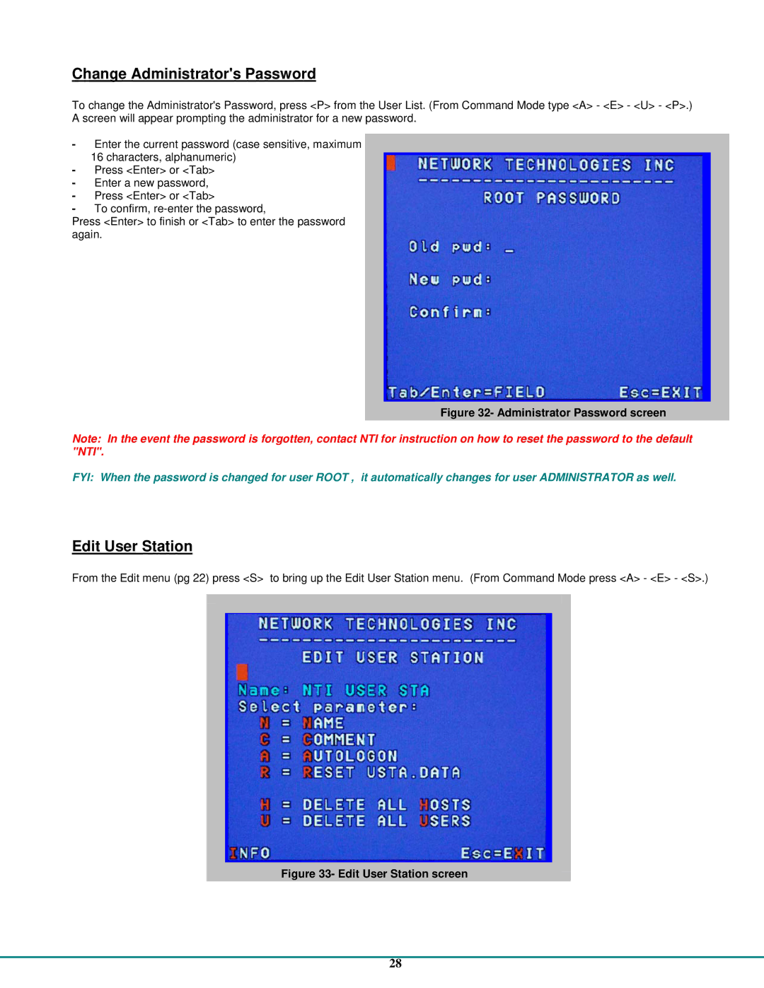 Network Technologies CAT5 operation manual Change Administrators Password, Edit User Station 