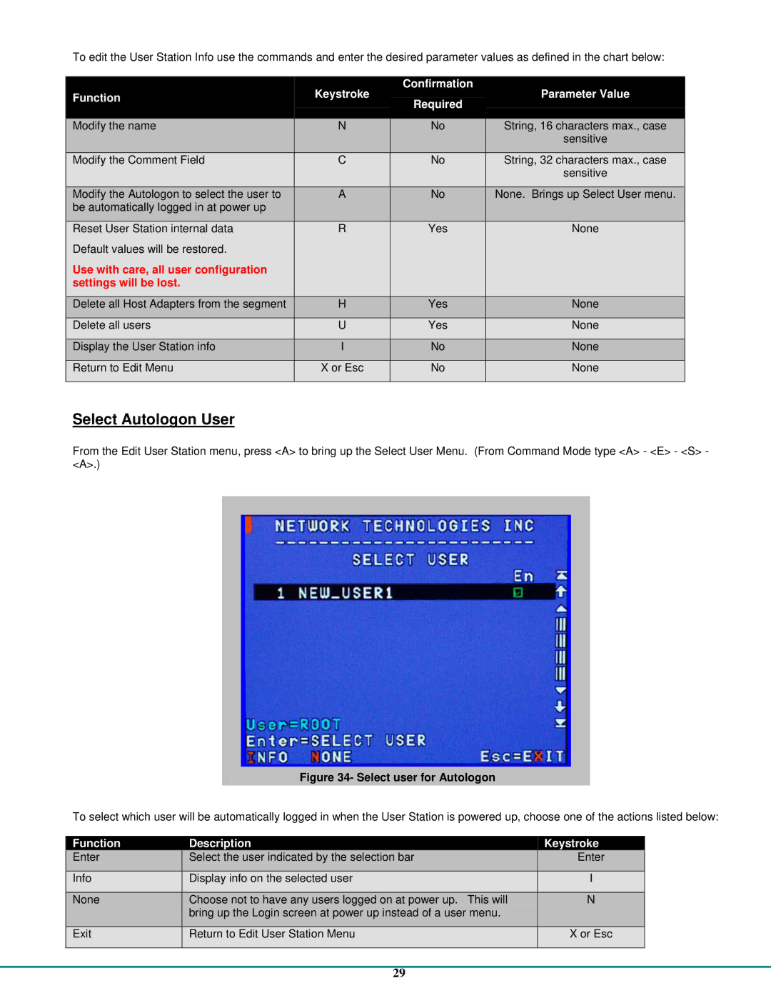 Network Technologies CAT5 Select Autologon User, Use with care, all user configuration Settings will be lost 