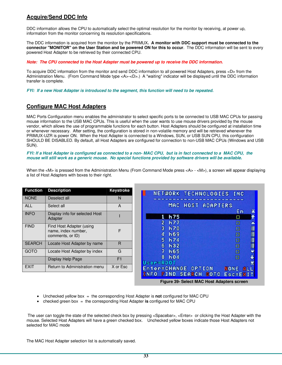 Network Technologies CAT5 operation manual Acquire/Send DDC Info, Configure MAC Host Adapters 