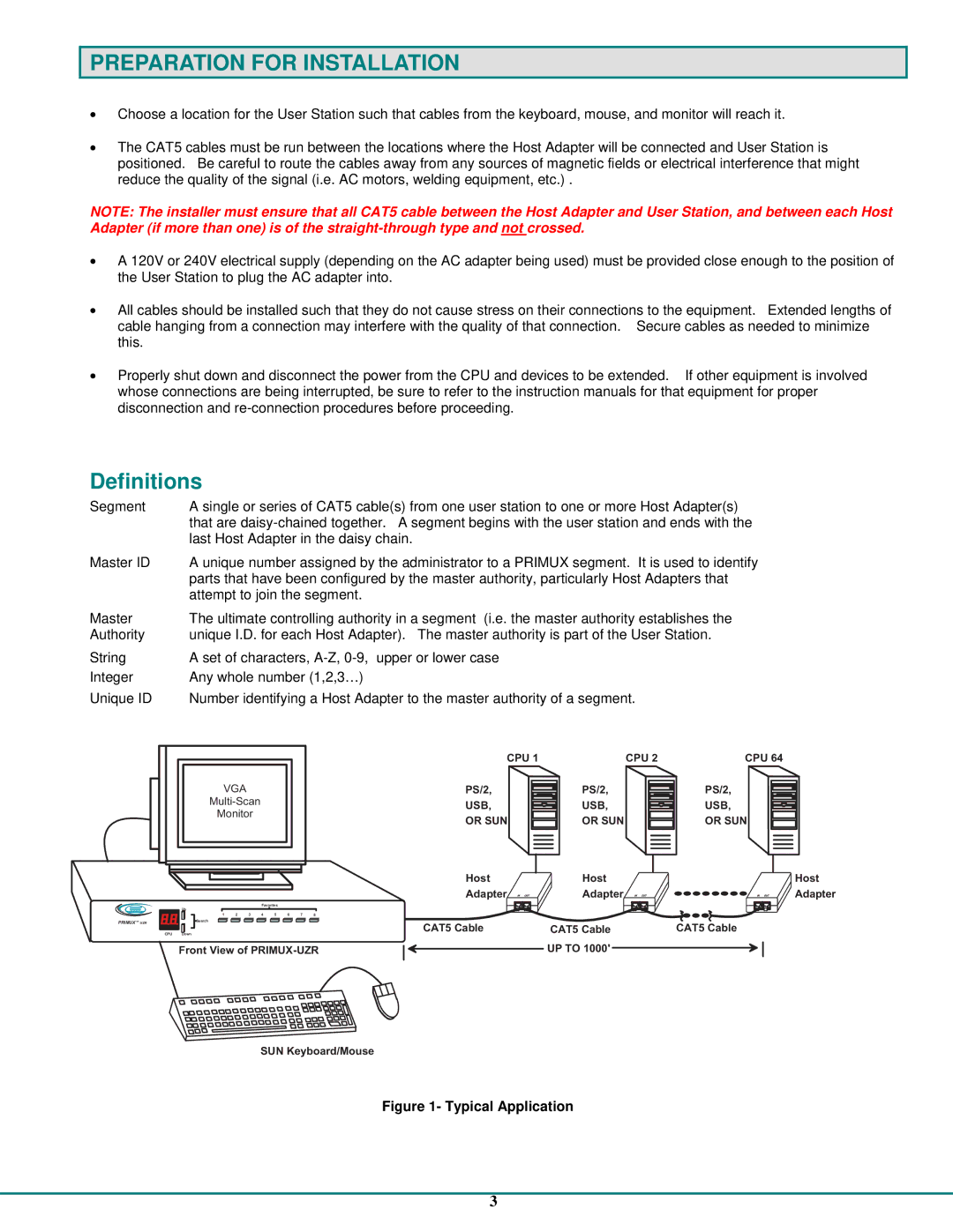 Network Technologies CAT5 operation manual Preparation for Installation, Definitions 