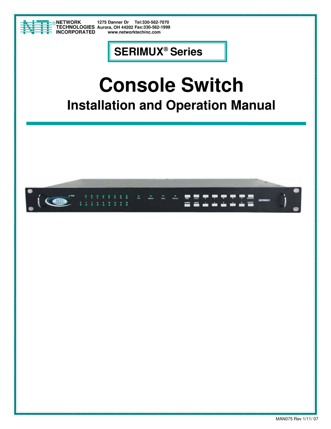 Network Technologies Console Switch operation manual 