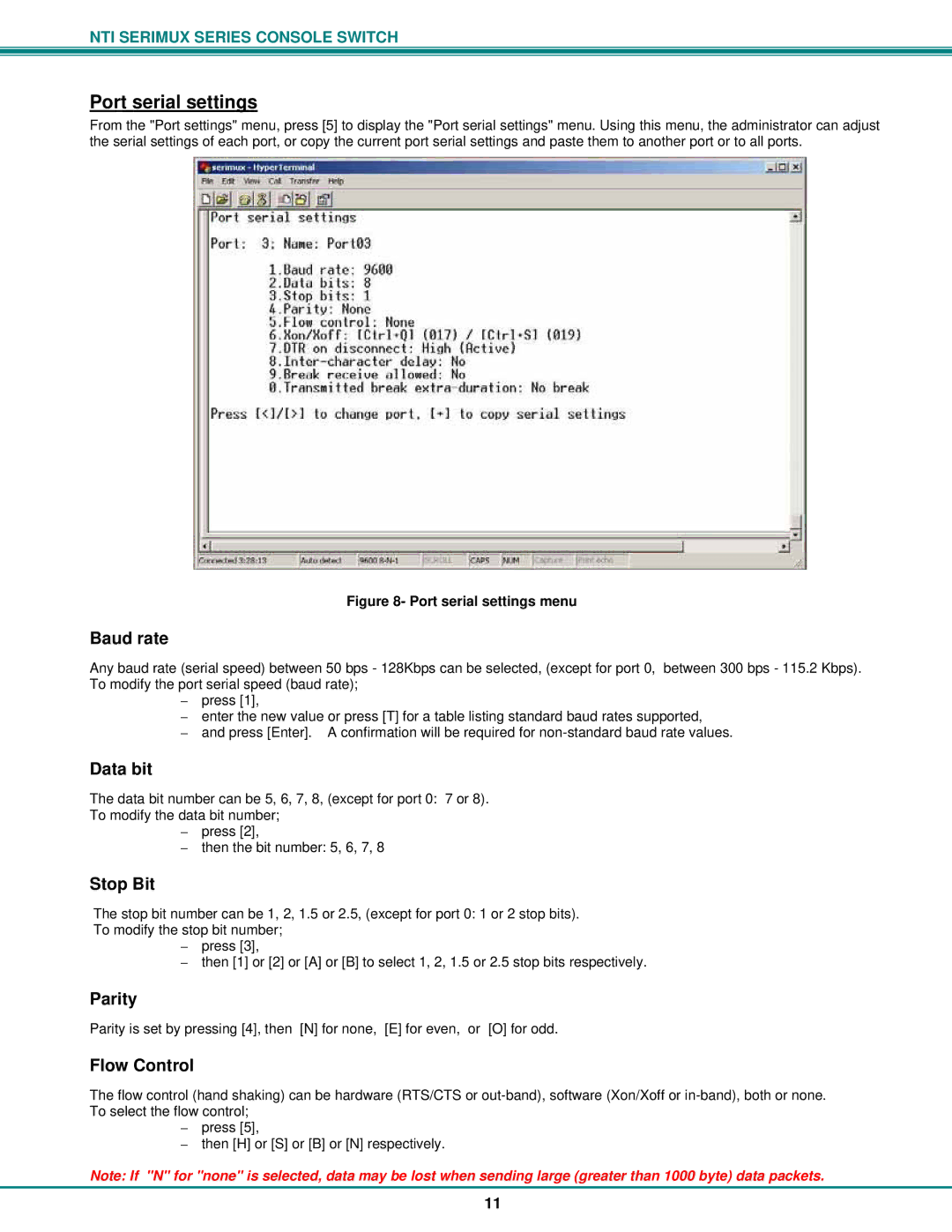 Network Technologies Console Switch operation manual Port serial settings 