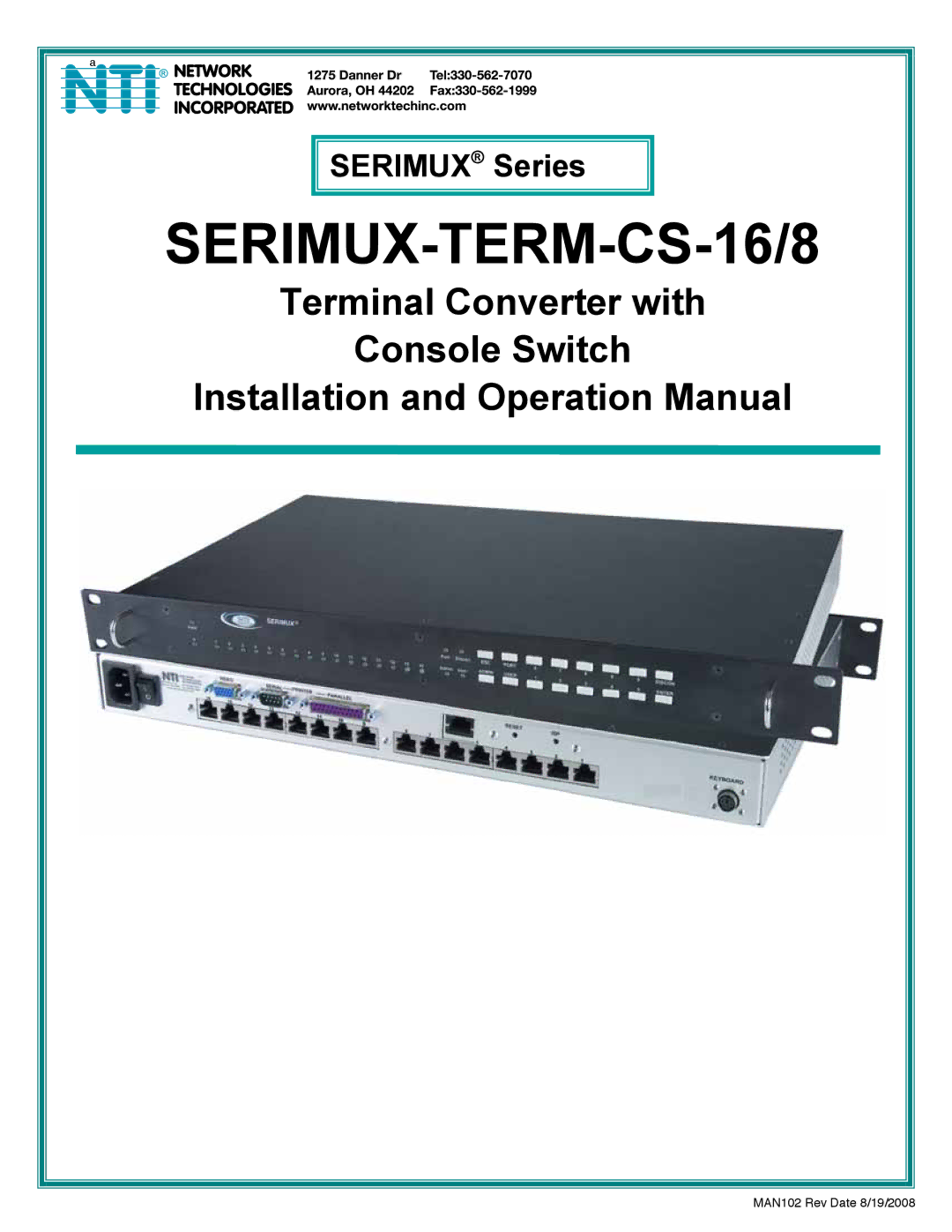 Network Technologies operation manual SERIMUX-TERM-CS-16/8 