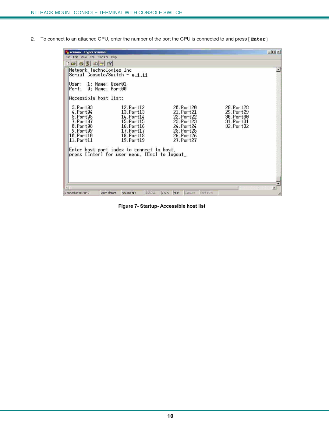 Network Technologies CS-16/8 operation manual Startup- Accessible host list 