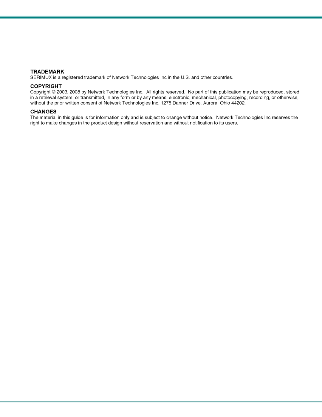 Network Technologies CS-16/8 operation manual Trademark 