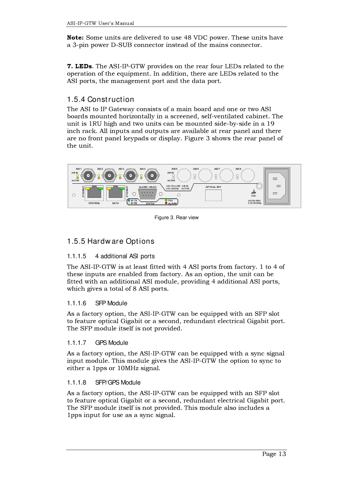 Network Technologies ASI-IP-GTW, DVB-ASI to IP user manual Construction, Hardware Options 