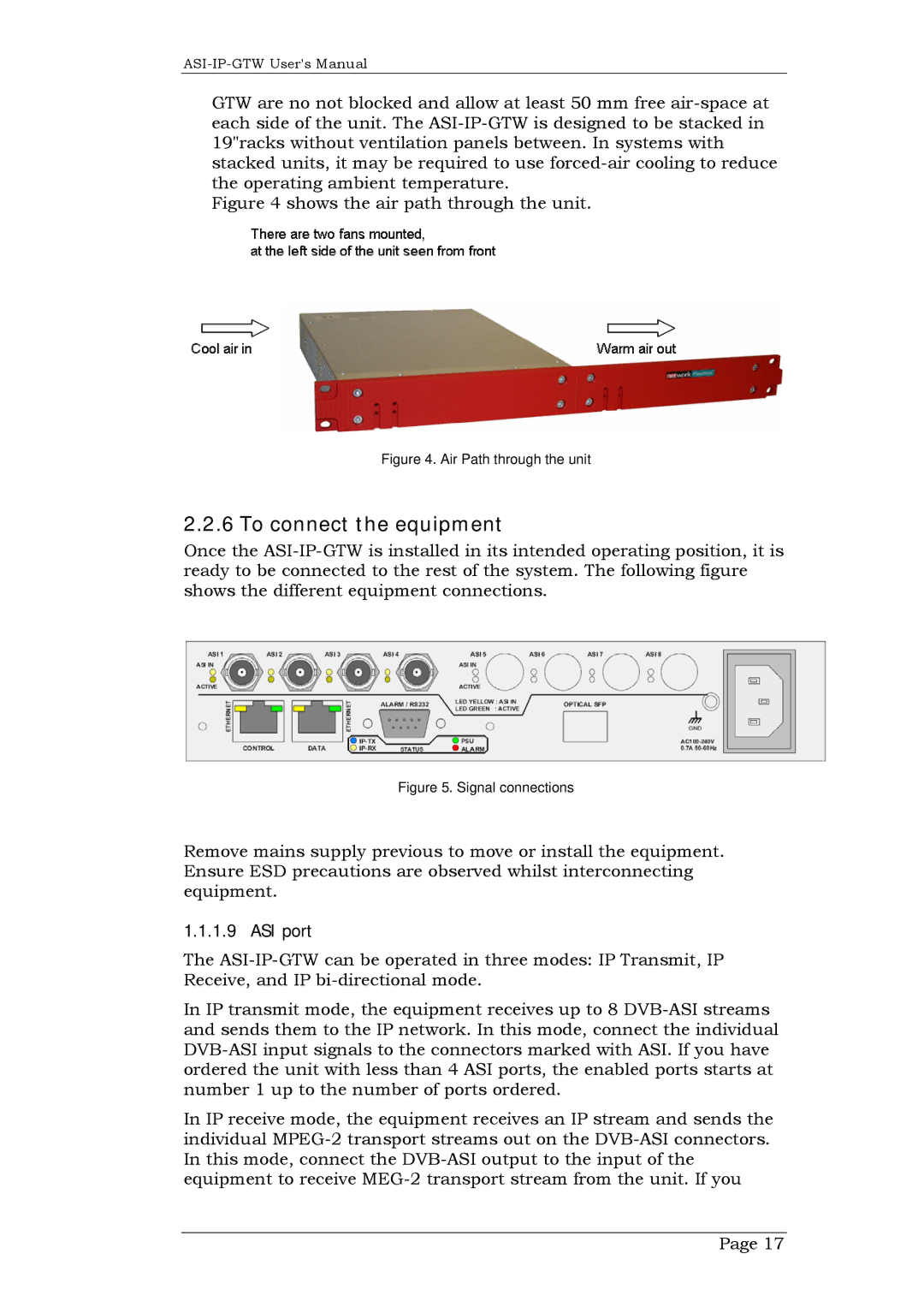 Network Technologies ASI-IP-GTW, DVB-ASI to IP user manual To connect the equipment, ASI port 