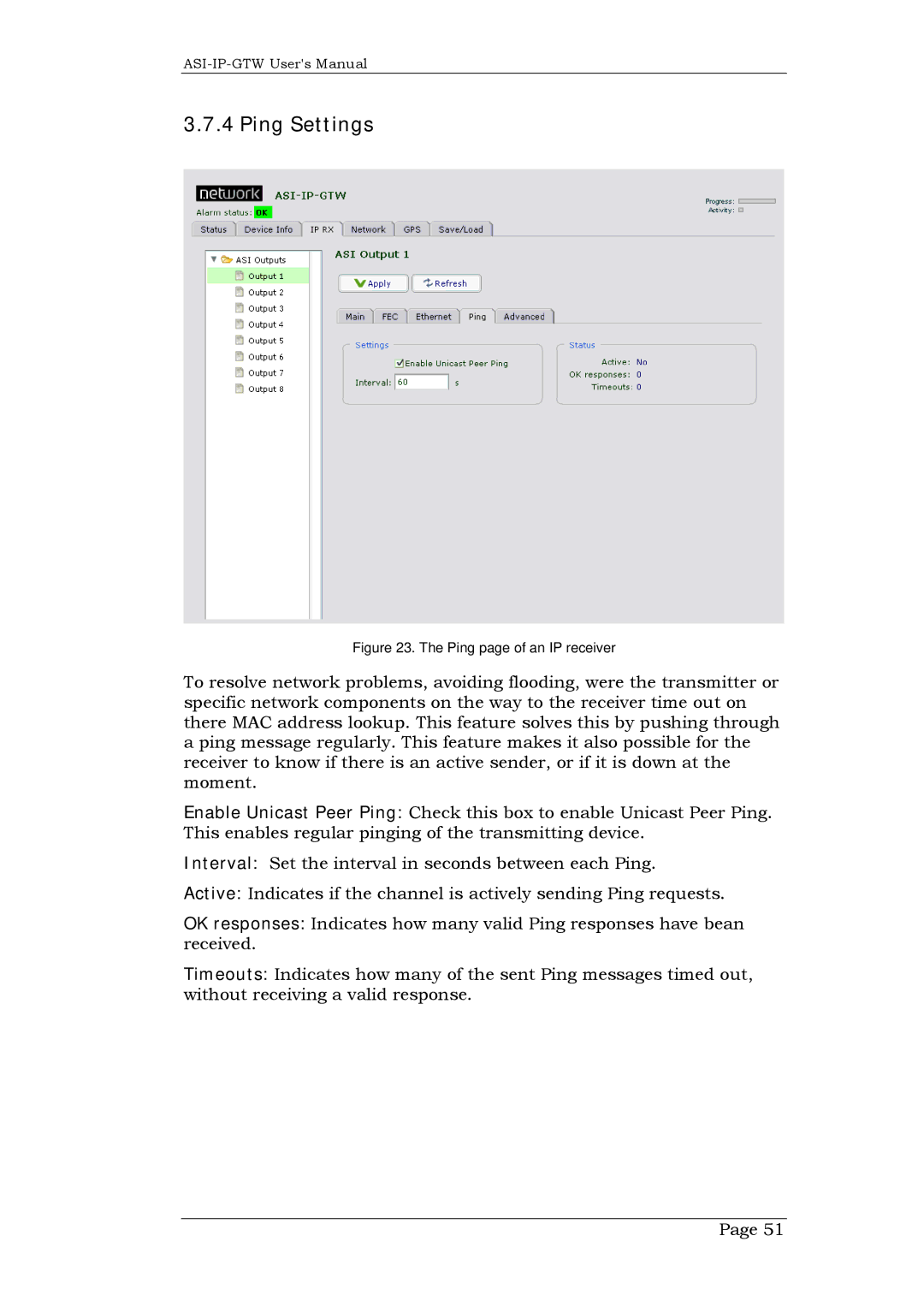 Network Technologies ASI-IP-GTW, DVB-ASI to IP user manual Ping page of an IP receiver 