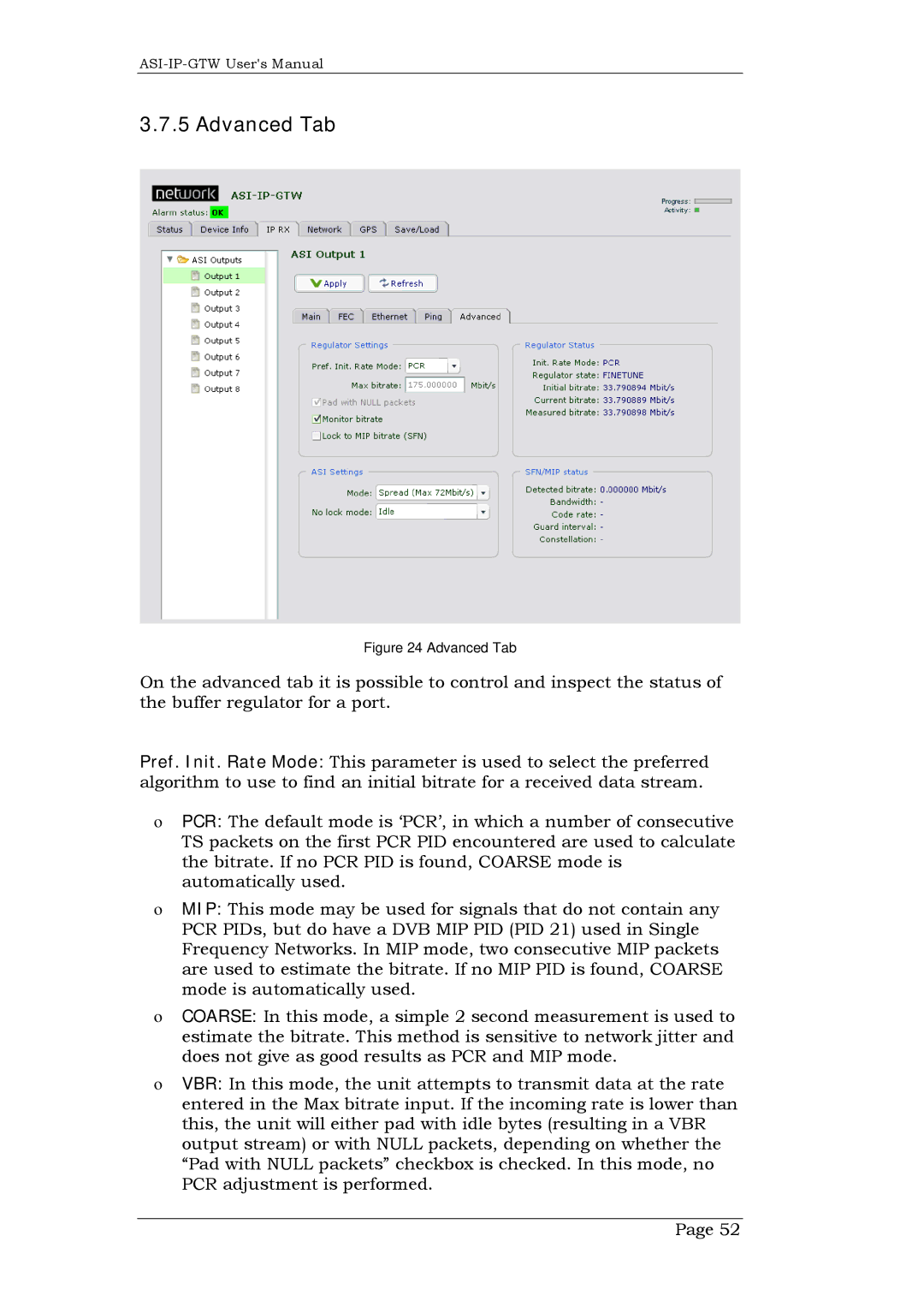 Network Technologies DVB-ASI to IP, ASI-IP-GTW user manual Advanced Tab 