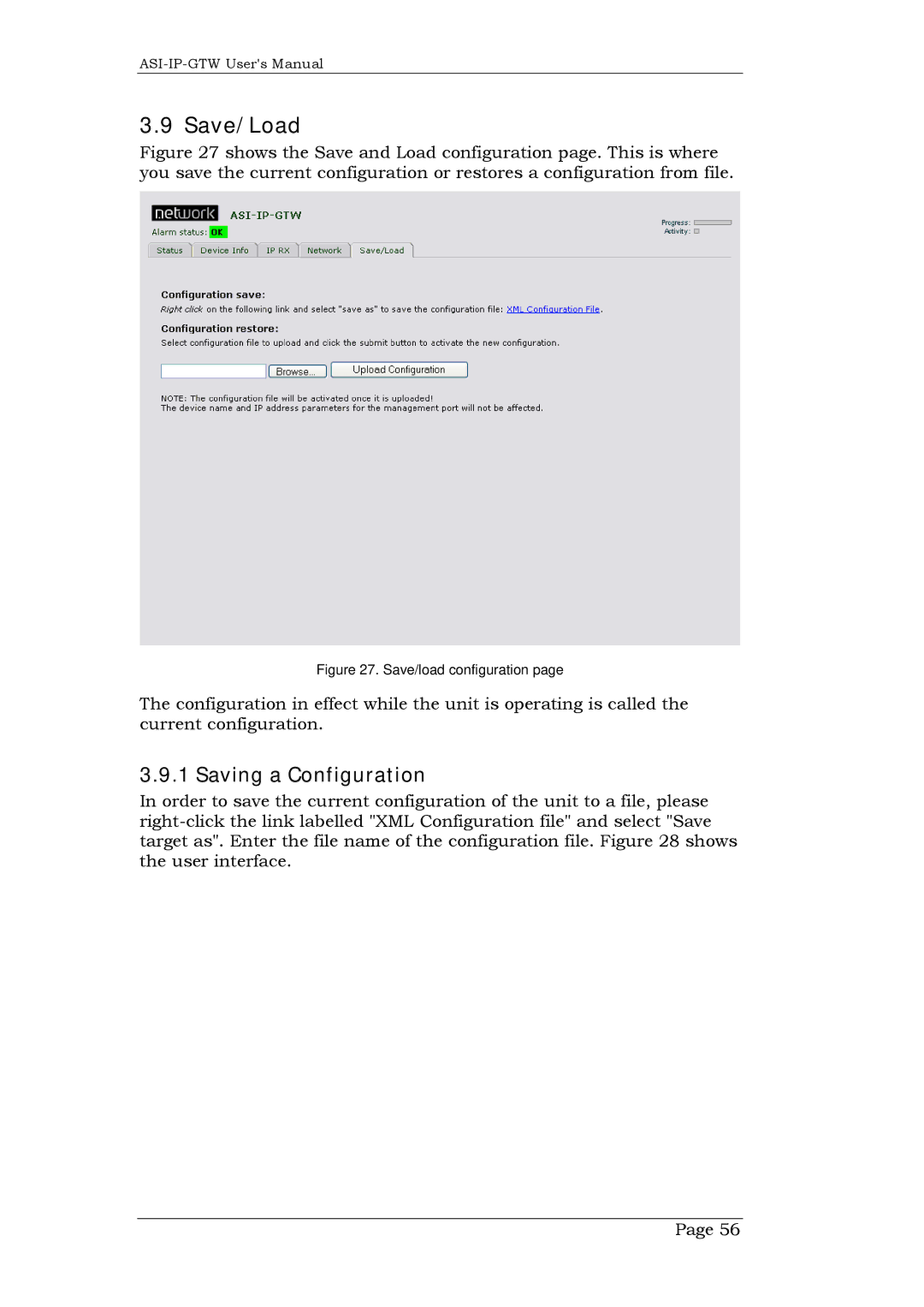 Network Technologies DVB-ASI to IP, ASI-IP-GTW user manual Save/Load, Saving a Configuration 